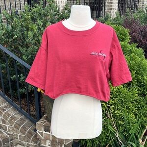 Gulf Shores Vintage Red Cotton Cropped Tee Boyfriend Womens Large